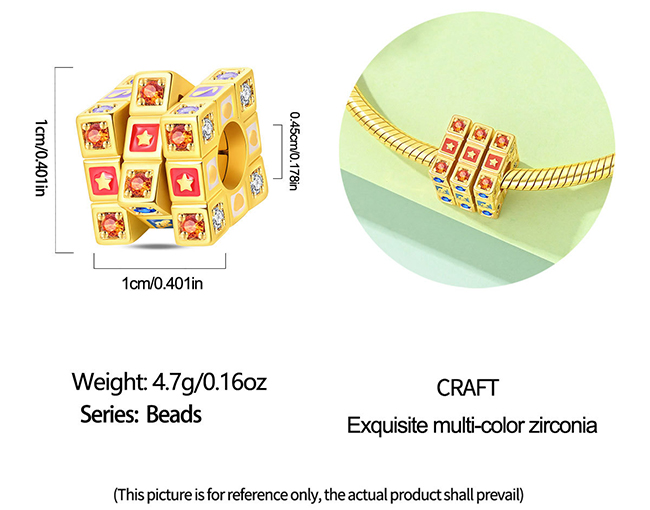 PAC Charm Magic Cube-Shaped DIY Zirconia Beads Golden