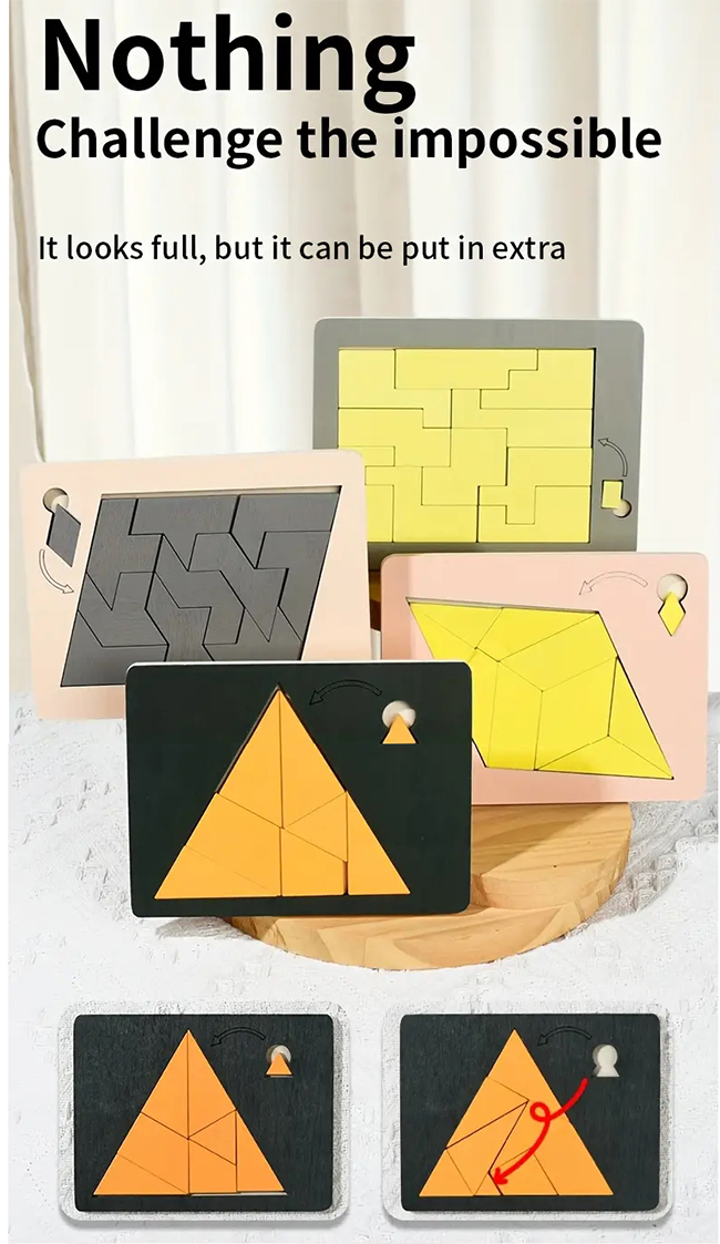 6 in 1 Wooden Geometric Impossible Puzzle Brain Teaser Jigsaw Puzzle