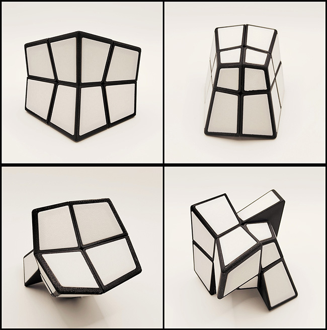 ZEPUZZLES Squished 2x2x2 Cube Black with White Tiles