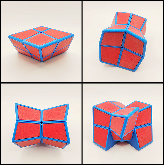 ZEPUZZLES Squished 2x2x2 Cube Blue with Red Tiles