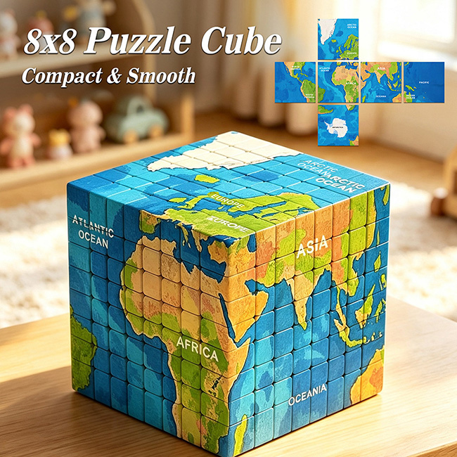 Artistic World Map 8x8x8 Magic Cube